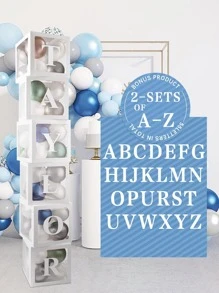 6pcs 25cm Paper Balloon Box 52pcs Letters, Minimalist Transparent Square Party Decoration Gift Box For Party,DIY Shower Balloon Box,Christmas