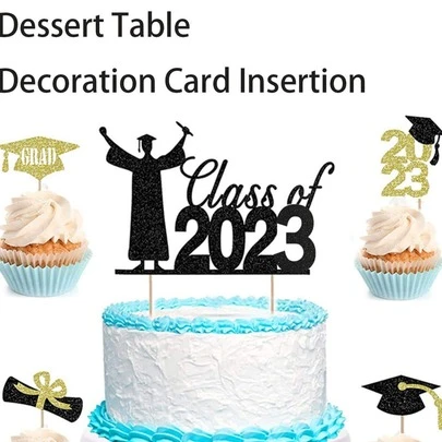 1pc 博士帽烘焙蛋糕插件学生毕业典礼派对卡片甜品桌装饰卡片