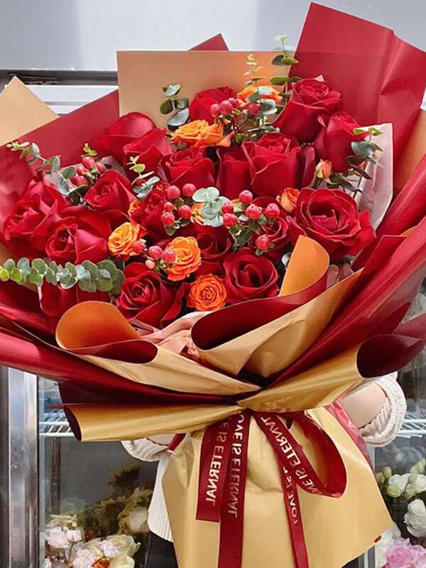 20PCS Gilt Paper Opening Flower Basket Golden Flower Paper Bouquet Two