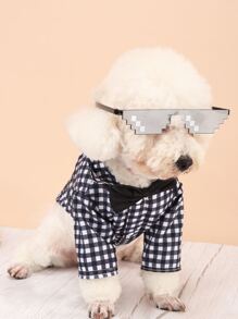 寵物黑色領結格紋襯衫眼鏡三件套套裝 - 黑色 - 查看 2