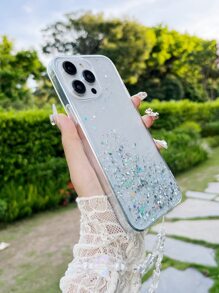 Ốp điện thoại đính kim sa và dây đeo đính hạt hình bướm, phiên bản quốc tế, không phải phiên bản nội địa. - trắng - Xem 2