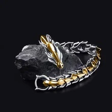 Poshi 1 Miếng Không thấm nước Thép Ban nhạc Lịch Nam Đồng hồ thạch anh & 1 Miếng Rồng Khúc xương Vòng tay - Nhiều màu - Xem 2
