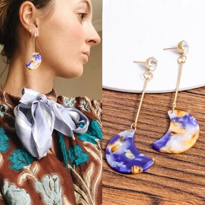 Pendientes en forma de luna de tablero de ácido acético de moda