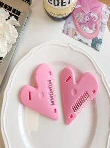 1pc Adult Bangs Trimmer Heart Double-Sided Comb Hair Styling Tool For Home Children Hair Thinning Cutting Comb Professional Hairdressing Tool - Pink - View 5