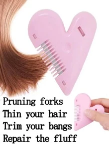 1pc Adult Bangs Trimmer Heart Double-Sided Comb Hair Styling Tool For Home Children Hair Thinning Cutting Comb Professional Hairdressing Tool - Pink - View 1