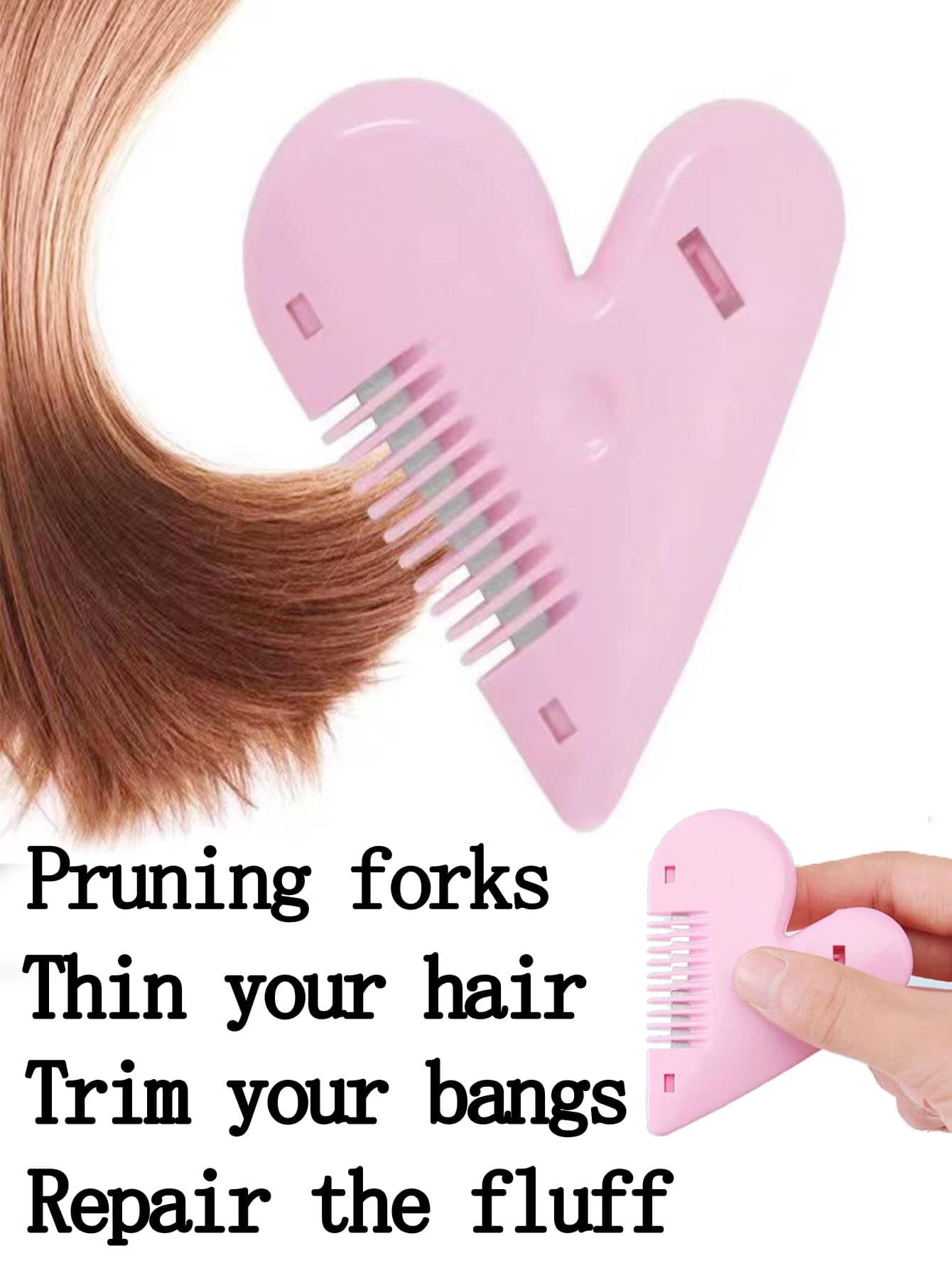 1pc Adult Bangs Trimmer Heart Double-Sided Comb Hair Styling Tool For Home Children Hair Thinning Cutting Comb Professional Hairdressing Tool - Pink - View 1