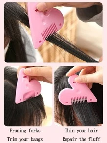 1pc Adult Bangs Trimmer Heart Double-Sided Comb Hair Styling Tool For Home Children Hair Thinning Cutting Comb Professional Hairdressing Tool - Pink - View 2