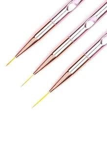 美甲畫線筆3入組玫瑰金鍍手柄漸變色刷鑲邊凝膠拋光設計工具 - 玫瑰紅 - 查看 4