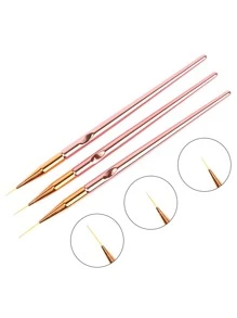 美甲畫線筆3入組玫瑰金鍍手柄漸變色刷鑲邊凝膠拋光設計工具 - 玫瑰紅 - 查看 1