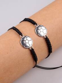 2 Miếng Hợp kim Bóng đá quyến rũ Dây bện Vòng tay Cho nam giới - Màu Bạc Cổ - Xem 1