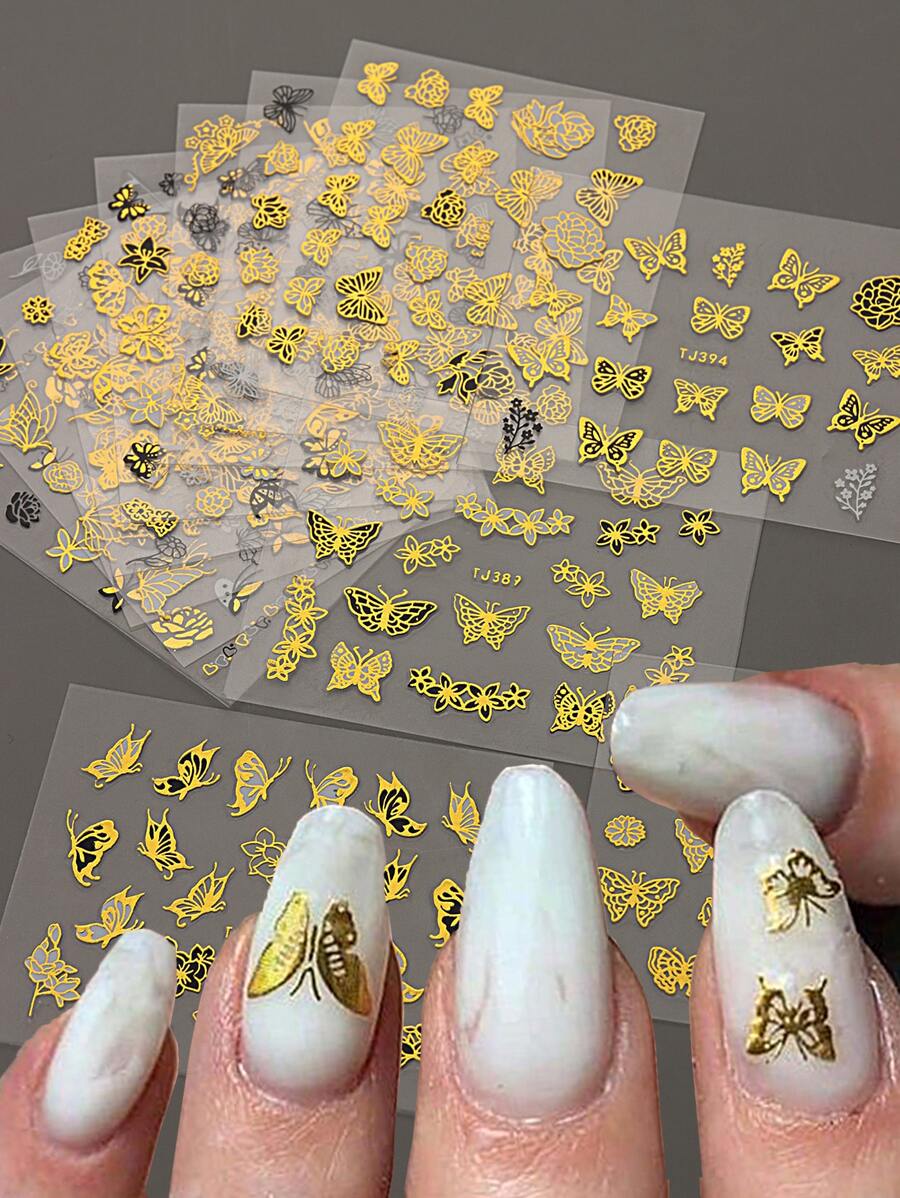12 tờ Đen Vàng Màu sắc Loại bướm Miếng dán móng tay Móng tay Nước Chuyển nhượng Hình dán Đề can Mùa hè Hình dán nghệ thuật móng tay Phụ kiện Thiết kế - Nhiều màu - Xem 1
