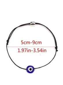 黑色編織繩藍色眼睛釘珠手掌編繩手鏈男士女士可調節手環時尚首飾類1入組 - 黑色 - 查看 4