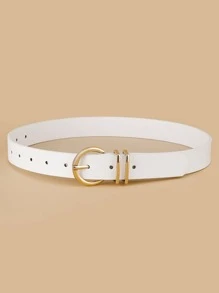 女士金屬扣素色時尚皮帶適用於日常生活 - 白色 - 查看 2