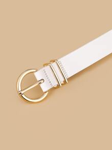 女士金屬扣素色時尚皮帶適用於日常生活 - 白色 - 查看 3