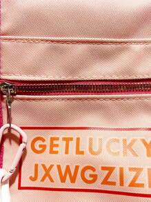 Colourblock Letter Print Duffel Bag - Pink - View 6