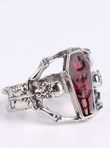 1 件复古不锈钢棺材骷髅头男士戒指派对饰品酷男孩礼物珠宝 - 銀色 - 查看 4