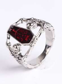 1 件复古不锈钢棺材骷髅头男士戒指派对饰品酷男孩礼物珠宝 - 銀色 - 查看 6