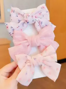 3入組時尚百搭清新風格蝴蝶結布料髮夾可愛 - 粉色 - 查看 1