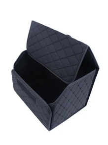 衍縫設計可折疊PU皮革車後備箱收納盒 - 黑色 - 查看 7