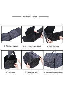 衍縫設計可折疊PU皮革車後備箱收納盒 - 黑色 - 查看 10