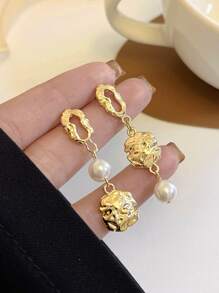 Gold Pearl Earrings Asymmetrical Baroque Narural Pearl Earrings Chain Drop Cuff Earrings Jewelry Gift For Women & Girls