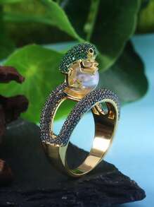 1 pieza bonito zirconia cúbica con rana Anillo para mujeres para boda Fiesta de compromiso Bisutería Día de San Valentín regalo - Amarillo Oro - Ver 2