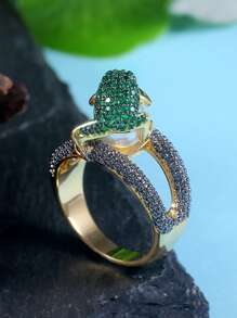 1 pieza bonito zirconia cúbica con rana Anillo para mujeres para boda Fiesta de compromiso Bisutería Día de San Valentín regalo - Amarillo Oro - Ver 5