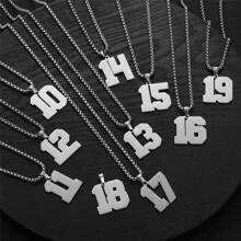 1入組數字15項鍊適用於個性化數字鏈條適合男士不銹鋼運動數字吊墜適用於男孩棒球籃球足球排球足球壘球團隊首飾類禮物,鏈條長款 - 銀色 - 查看 3