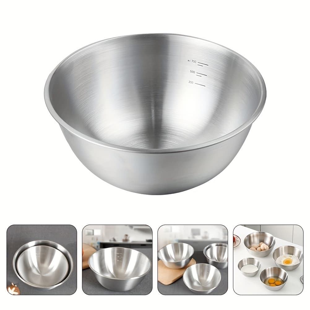 Stainless Steel Mixing Bowl, Salad Bowl, Kitchen Bowl, Multifunctional Mixing Bowl, Dough Bowl, Stackable, Reusable, Suitable For Cooking And Food Storage, Easy To Clean Thick Multi-Purpose Restaurant, Refrigerator Safe And Rust Resistant School Supplies,Back To School - Silver - View 1