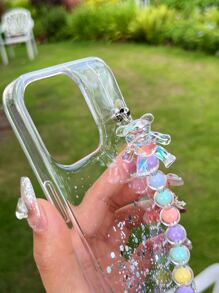 Sequin Decor Clear Phone Case With Beaded Hand Strap - White - View 5