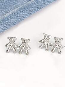 2 piezas Mujer en forma de oso dulce golpe libre cintura Alfiler para apretar Pantalones - Plateado - Ver 3