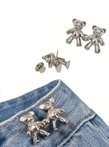 2 piezas Mujer en forma de oso dulce golpe libre cintura Alfiler para apretar Pantalones - Plateado - Ver 4