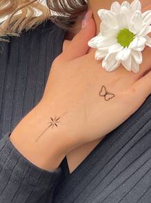 4 张黑色星空、新月、蝴蝶和心形图案临时纹身贴纸，适用于手指、耳朵、颈部和其他部位