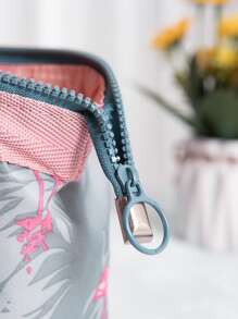 1pc Polyester Travel Toiletry Bag, Modern Flamingo Pattern Portable Makeup Organizer For Travel,Boho Vibes - Multicolor - View 3