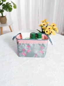 1pc Polyester Travel Toiletry Bag, Modern Flamingo Pattern Portable Makeup Organizer For Travel,Boho Vibes - Multicolor - View 6