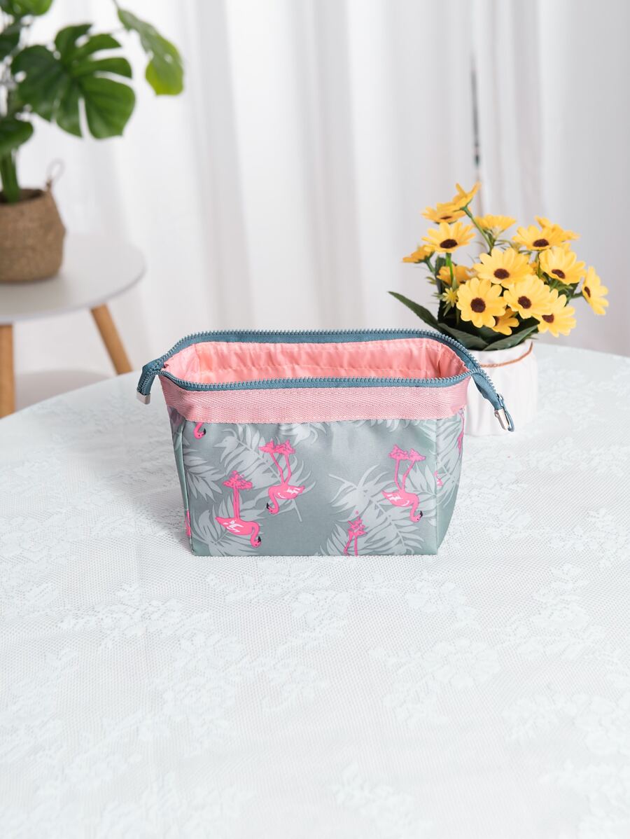 1pc Polyester Travel Toiletry Bag, Modern Flamingo Pattern Portable Makeup Organizer For Travel,Boho Vibes - Multicolor - View 1