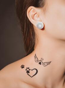 STARTTOOS 4pcs/Set Black Footprint, Heart, Wing, And Animal Pattern Temporary Tattoo Stickers For Fingers, Ears, Body, Etc. - Black - View 6