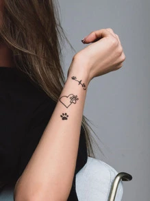 STARTTOOS 4pcs/Set Black Footprint, Heart, Wing, And Animal Pattern Temporary Tattoo Stickers For Fingers, Ears, Body, Etc. - Black - View 5