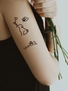 STARTTOOS 4pcs/Set Black Footprint, Heart, Wing, And Animal Pattern Temporary Tattoo Stickers For Fingers, Ears, Body, Etc. - Black - View 7