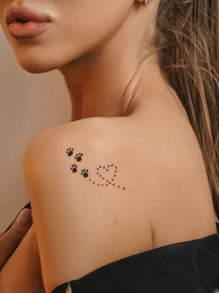 STARTTOOS 4pcs/Set Black Footprint, Heart, Wing, And Animal Pattern Temporary Tattoo Stickers For Fingers, Ears, Body, Etc. - Black - View 4