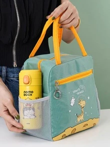 1pc Polyamide Lunch Bag, Cute Cartoon Giraffe & Star Pattern Insulation Lunch Bag For Office, School - Mint Green - View 1