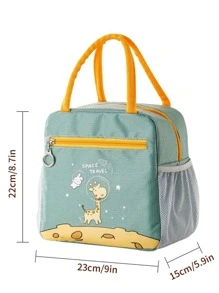1pc Polyamide Lunch Bag, Cute Cartoon Giraffe & Star Pattern Insulation Lunch Bag For Office, School - Mint Green - View 2