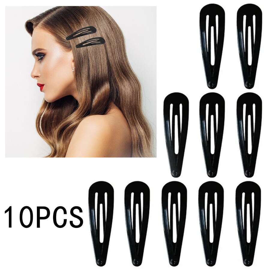 10入組黑色水滴造型髮夾,防滑基本款髮爪,夾,BB夾,豌豆夾,合適的適用於固定頭髮,製作髮型和頭飾 - 黑色 - 查看 1