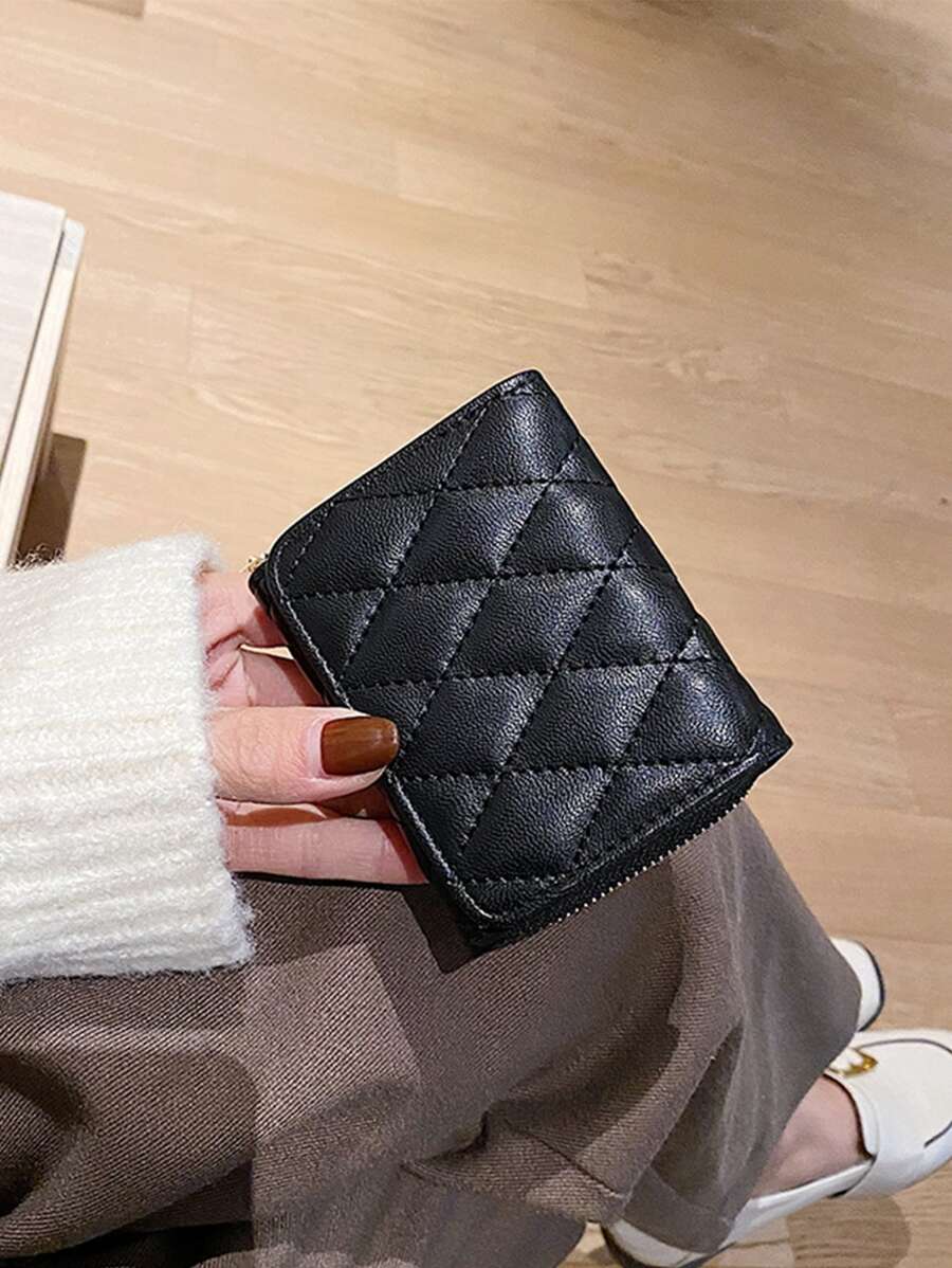 Stylish Short Stitching Wallet - Black - View 1