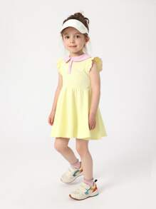 Toddler Girls Contrast Collar Ruffle Trim Smock Dress