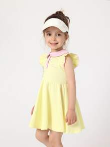 Toddler Girls Contrast Collar Ruffle Trim Smock Dress