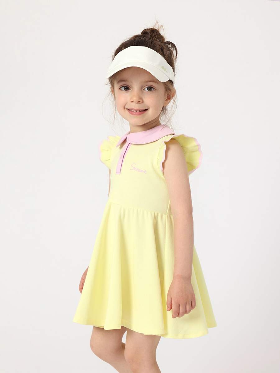 Toddler Girls Contrast Collar Ruffle Trim Smock Dress