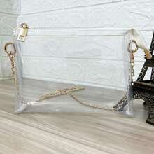 透明鏈肩袋果凍袋手提斜跨袋,體育場合適用12×12×6清晰透明錢包袋,用於演唱會,體育賽事和音樂節 - 無色 - 查看 3