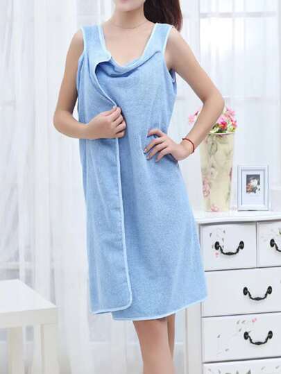 1pc solid color absorbent quick-drying wearable bath towel(blue))