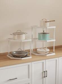 1pc Pot Organizer Rack Kitchen Storage Shelf Cookware Stand Corner Layered Pan Rack - Black - View 5